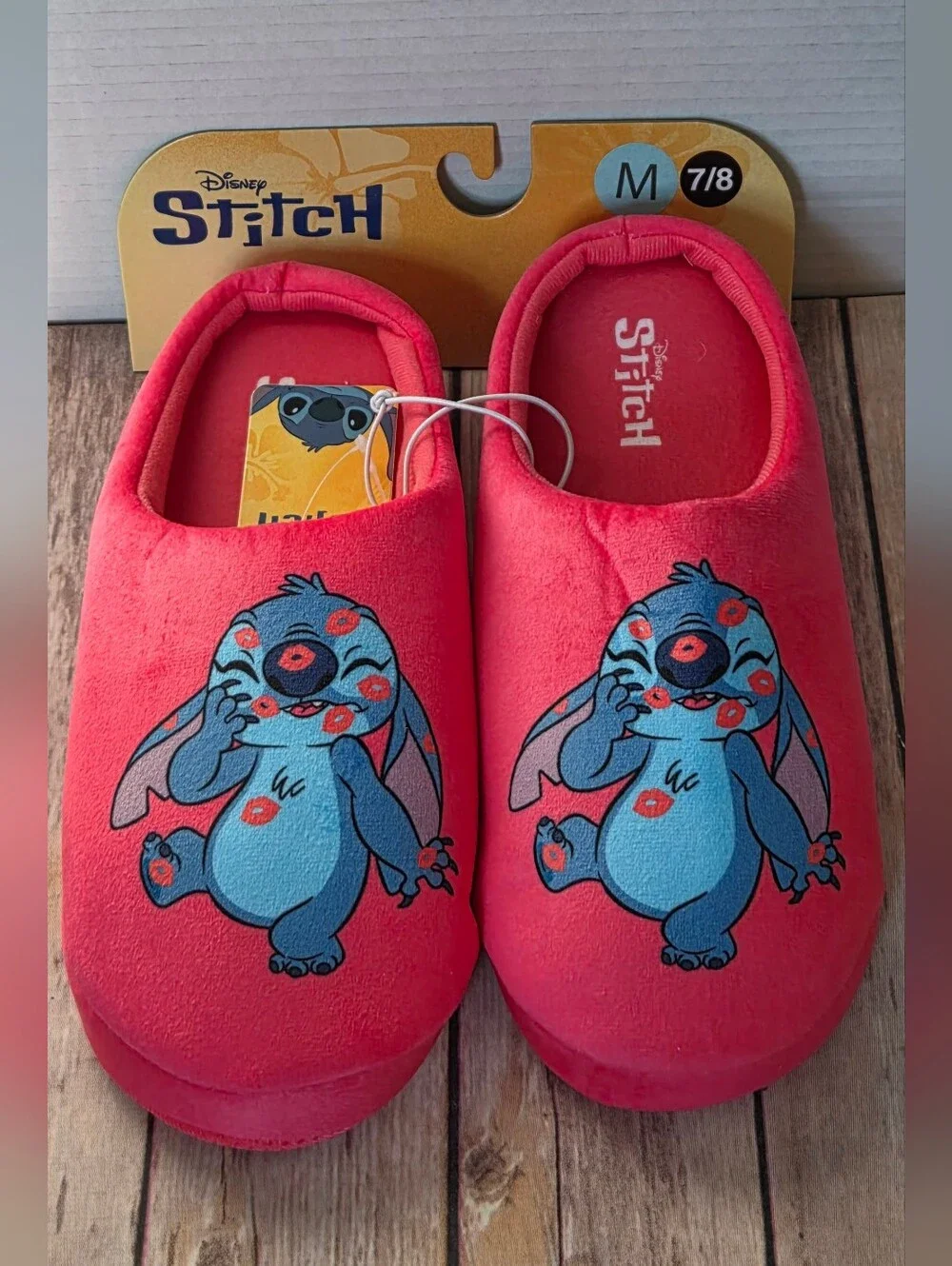 Disney Stitch Pink Plush Slip-On Slippers NWT